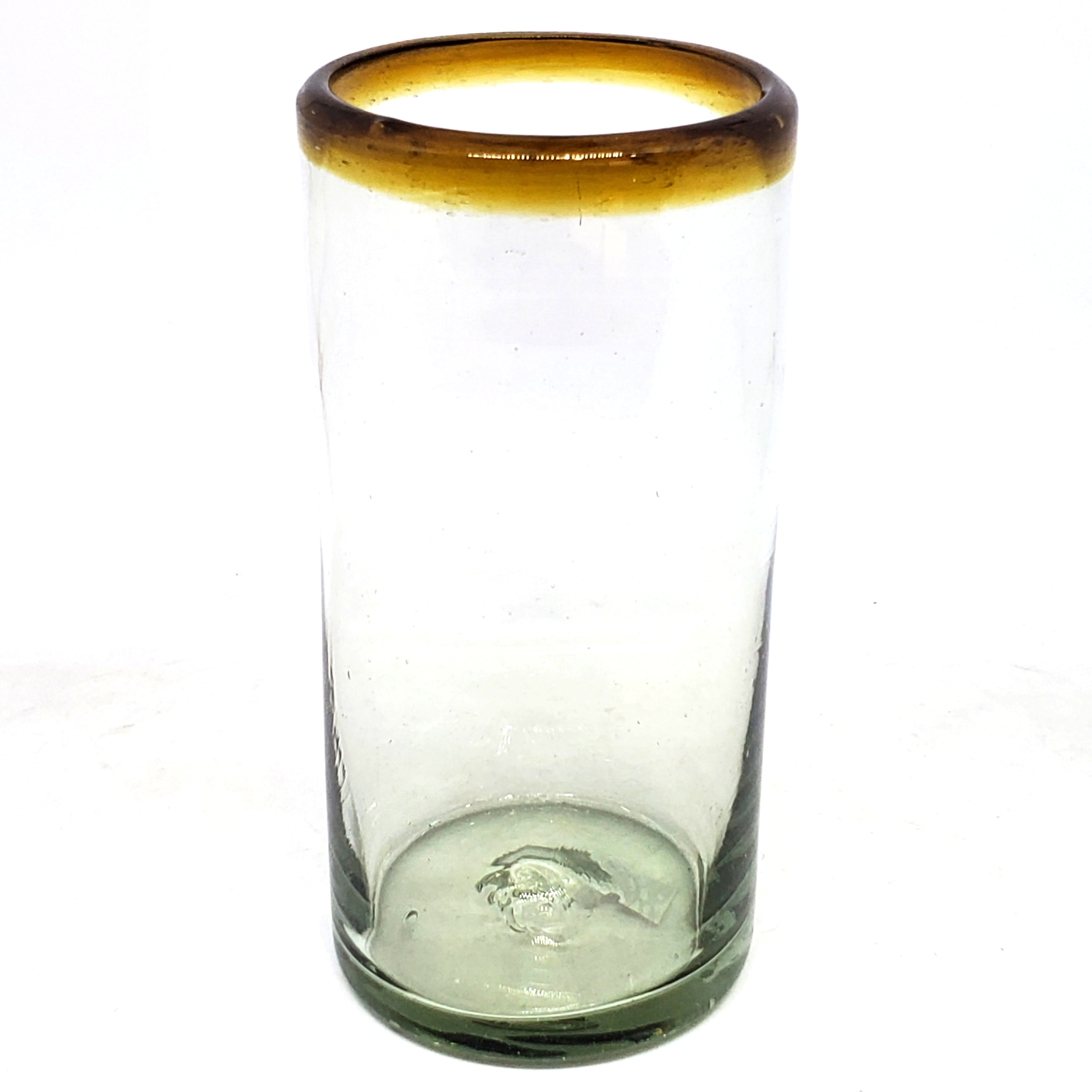 Wholesale Mexican Glasses / Amber Rim 20 oz Tall Iced Tea Glasses  / These huge glasses, bordered in amber color, will bring a clasic mexican touch to your parties.